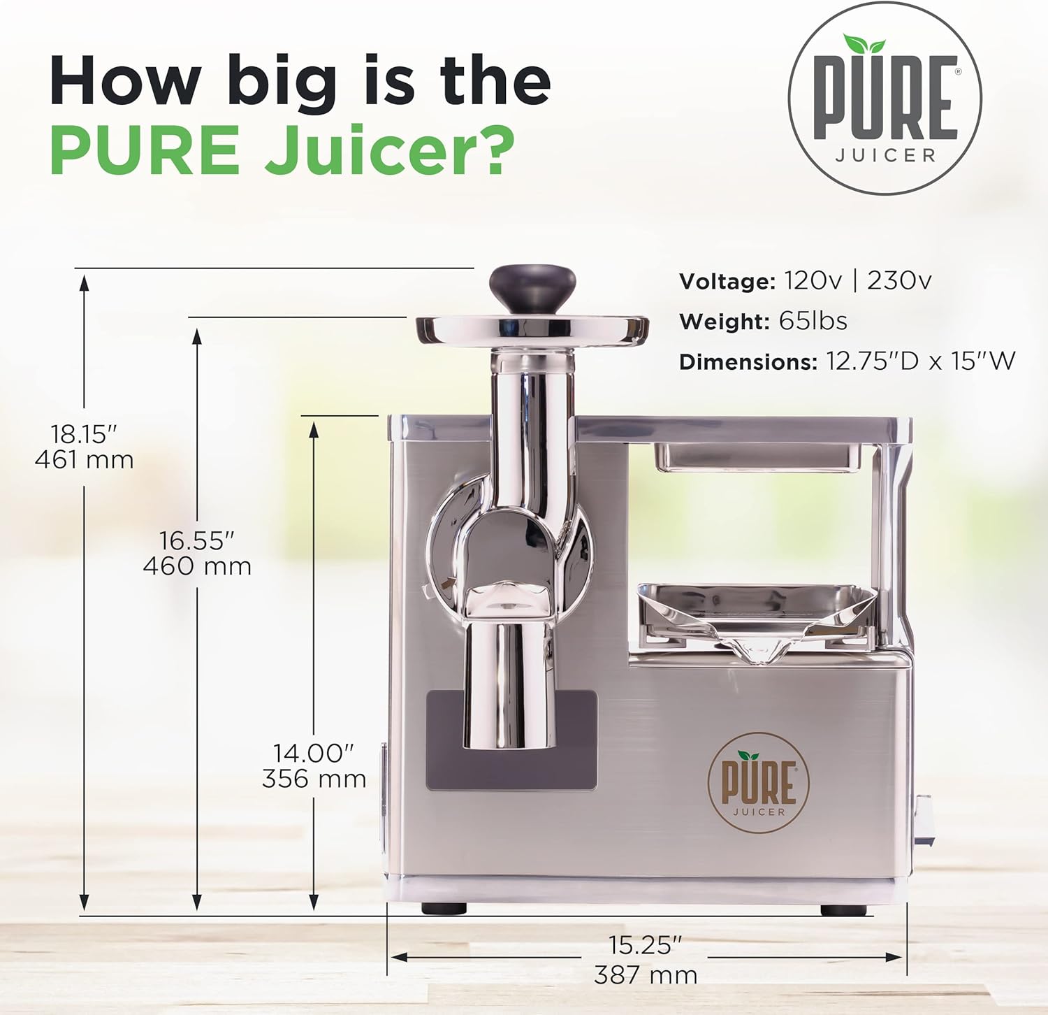 PURE Juicer Two-Stage Juicer - Premium Cold Press Juicing Machine - Solid Stainless Grinder and Hydraulic Press For Fruits, Vegetables, Nuts