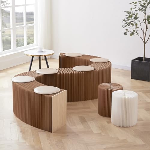 Paper Folding Telescopic Sofa, Light Paper Chair Organ Stool, Suitable for Living Room, Reception Room and Shopping Mall, Can Meet Your Various Needs, Brown