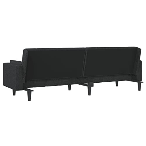 2-Seater Sofa Bed with Two Pillows Black Fabric,Convertible Sleeper Sofa Bed with Comfortable Fabric Upholstery, for Living Rooms and Guest Rooms Sofas & Couches for Living Room
