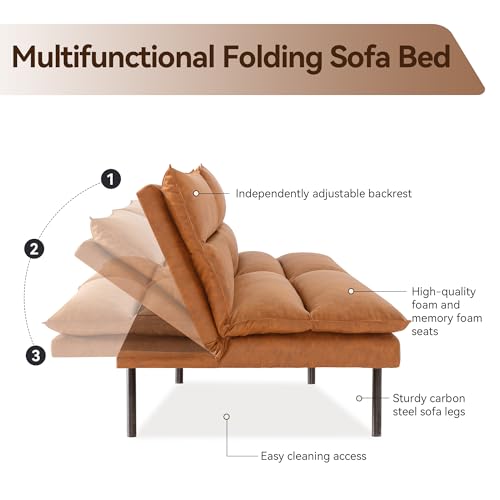 Futon Sofa Bed, Memory Foam Futon Armless Sleeper Sofa Loveseat Convertible Couch Bed for Small Compact Living Spaces,Apartment,Dark Black
