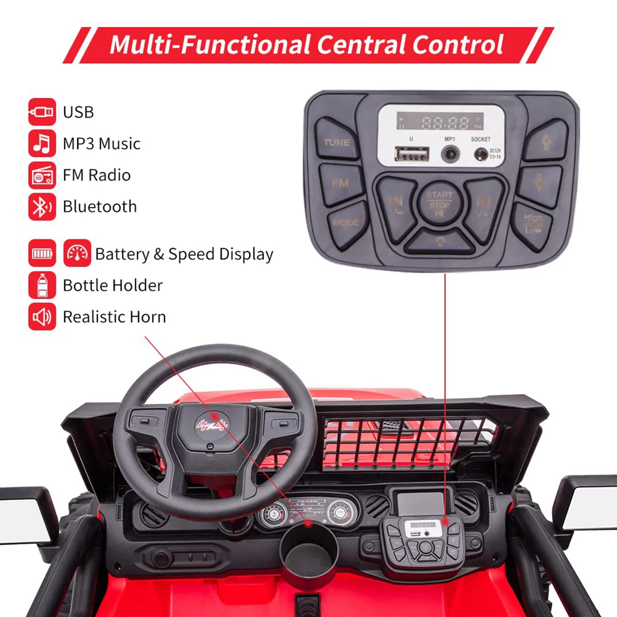 Sakiyrr 2-Seater Kids Ride on Car with Remote Control, 24V Electric Vehicle Toy with Storage Space, Red