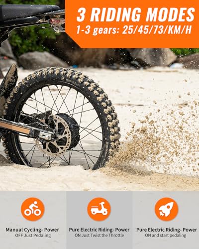 2000W/ 3000W GT73 / GT73 Pro Electric Dirt Bike for Adults - 37/50 MPH High-Speed, 25" Fat Tires & Dual Removable Battery (60V-18AH*2)| All-Terrain Off-Road eBike for Snow, Sand