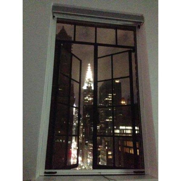 Retractable Bug Screen 73 in. x 67 in. Adjustable Width/Height Bronze Aluminum Vertically Retractable Insect Screen/Frame Kit, A
