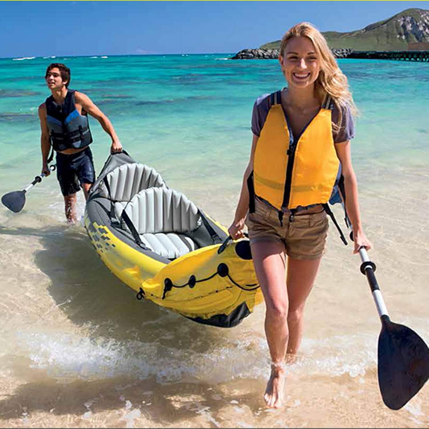 Kayak Inflatable,2-Person Canoe Set,Sea Kayak Boat Raft,Water Sports Dinghy,Rowing Boats for Adults Rubber Dinghy Fishing,Tear-Resistant Foldable Drifting Boat,Comes with Accessories