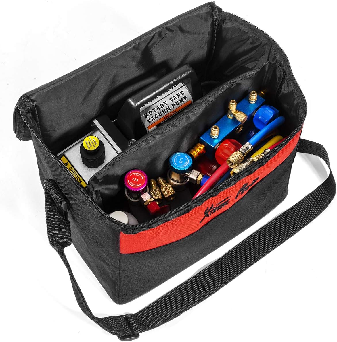 XtremepowerUS HVAC Air Vacuum Pump 3CFM 1/4HP (R134a R12 R22 R410a) A/C Refrigeration AC Manifold Gauge R134 Can-Tap Included Carrying Tote