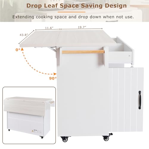 Kitchen Island with Trash Can Storage Cabinet, Kitchen Cart with Drop Leaf, Spice Rack, Towel Rack and 2 Drawers, Rolling Kitchen Island on Wheels with Adjustable Shelf, Brown