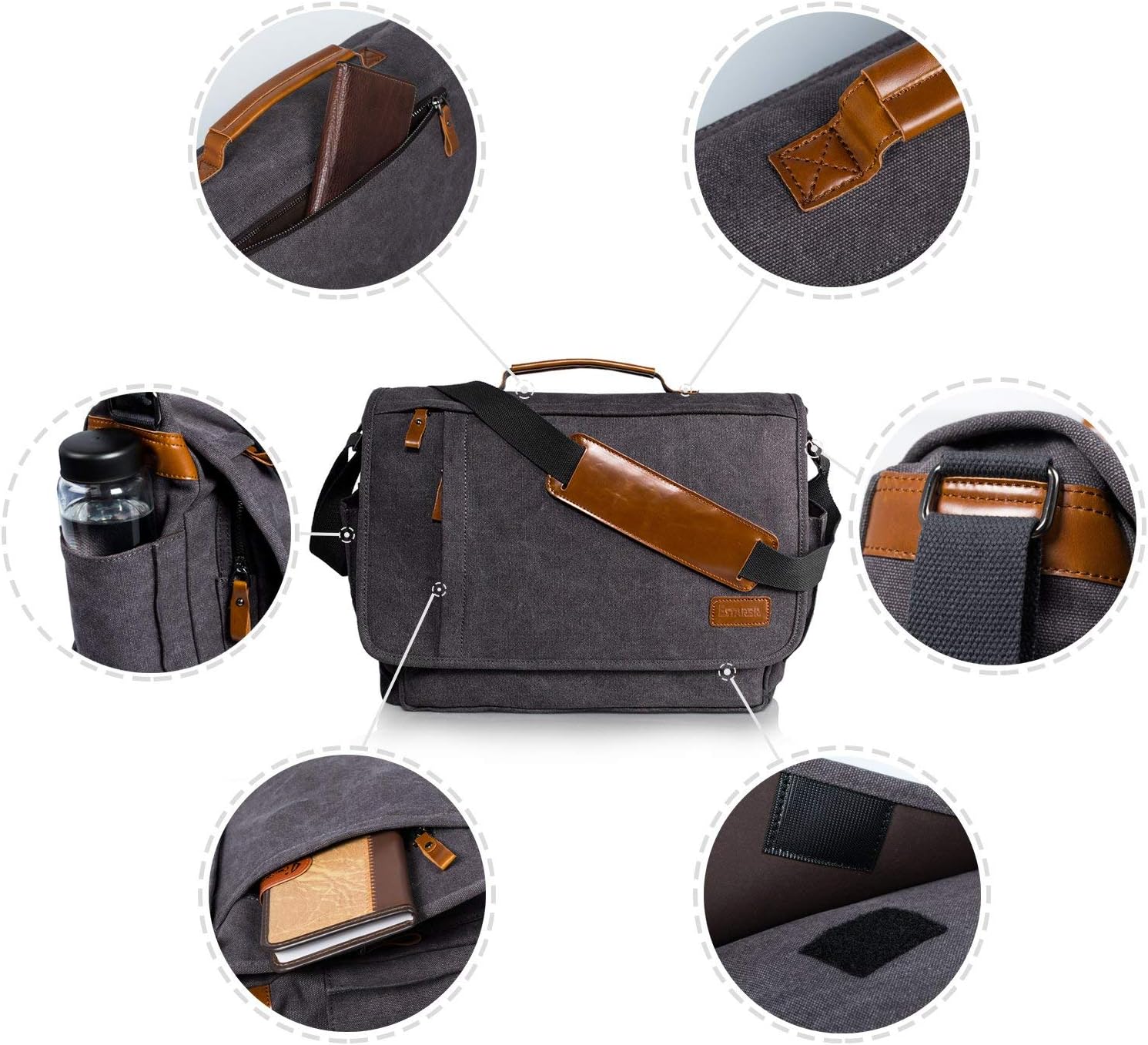 Estarer Laptop Messenger Bag 17-17.3 Inch Water-resistance Canvas Shoulder Bag for Work College