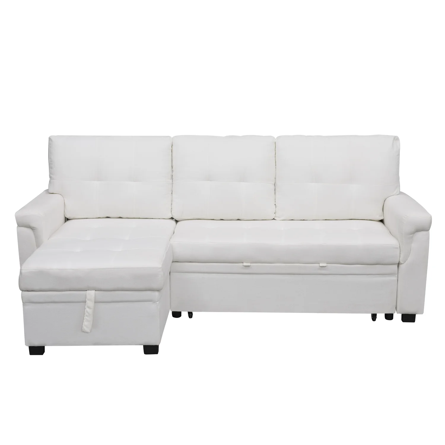 Naomi Home Jenny Sectional Sleeper Sofa - Elegant L-Shaped Couch Convertible Pull-Out Bed, Ample Storage, Timeless Design, Sturdy Construction, Long-Lasting for Modern Living, Velvet, White