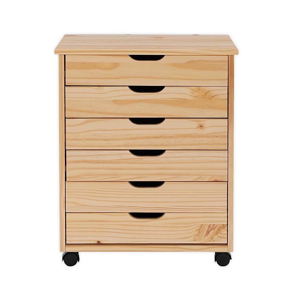 Laurel 6-Drawer Wide Rolling Cart in Natural