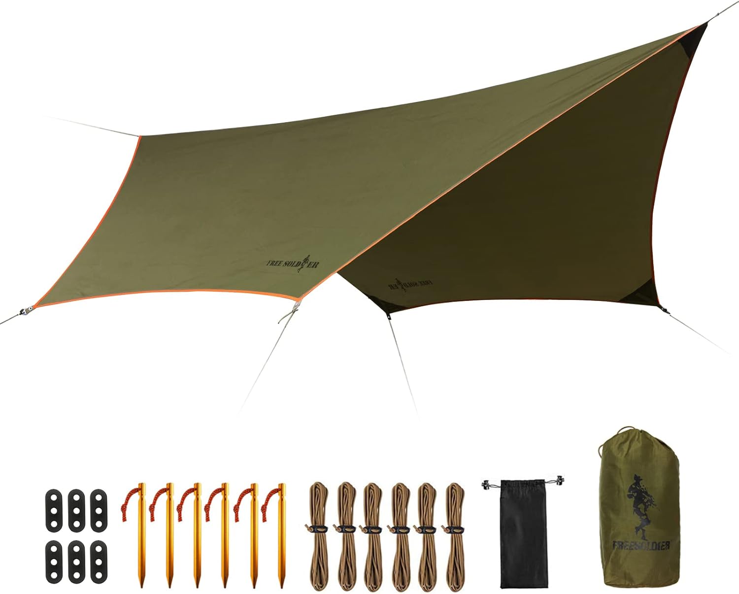 FREE SOLDIER Waterproof Portable Tarp Multifunctional Outdoor Camping Traveling Awning Backpacking Tarp Shelter Rain Tarp