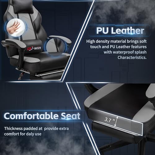 Gaming Chairs for Adults, Computer Chair with Footrest and Ergonomic High Back, Big and Tall Gamer Chairs with Massage Lumbar Support, 360° Swivel Height Adjustable, Blue