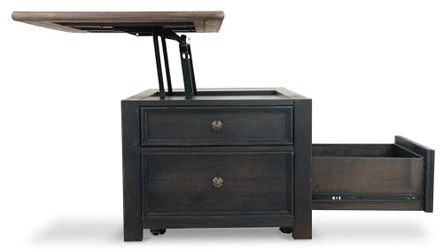Signature Design by Ashley Bolanburg Farmhouse Lift Top Coffee Table with Drawers, Antique Cream & Brown
