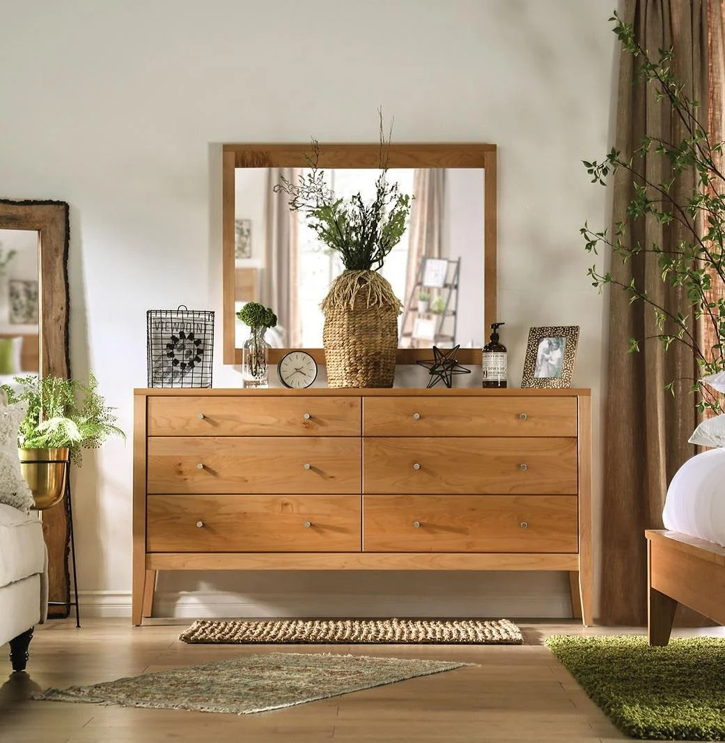 Modern Light Oak Solid Wood Dresser w/Mirror FOA FOA7602D-6D Willamette