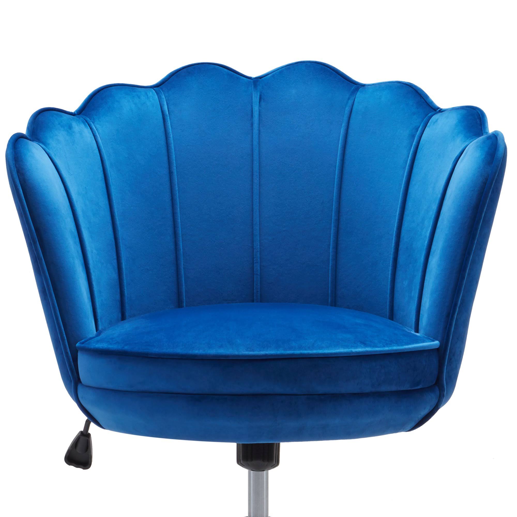 Blue Kaylee Office Chair Upholstered Velvet Seashell Swivel Desk Chair
