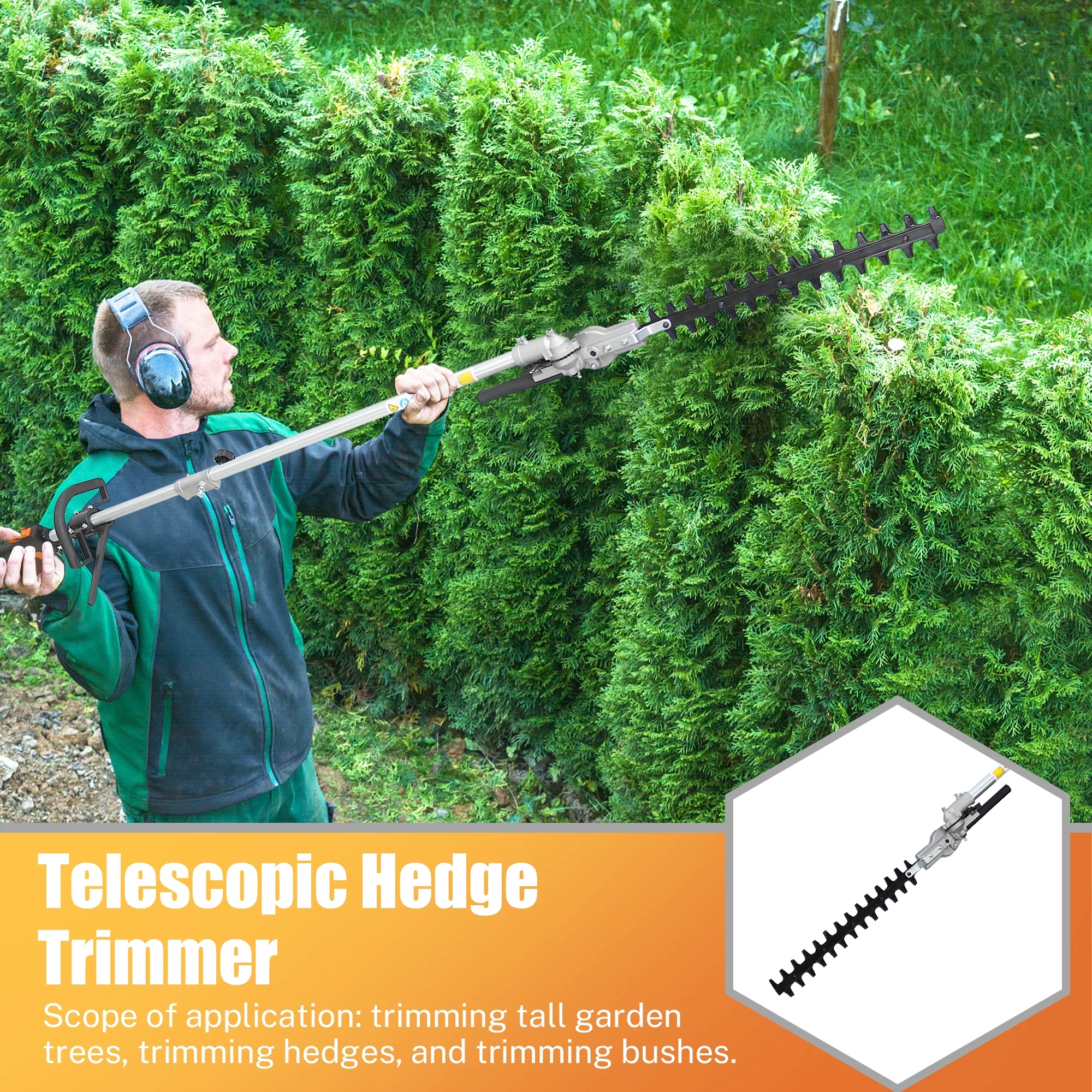 Backpack 52CC 2-Cycle Grass Trimmer, Sesslife 4 In 1 Gas Powered Lawn Mower Full Crankshaft Grass Edger with Gas Pole Saw, Hedge Trimmer, Grass Trimmer, Brush Cutter Attachment, Orange