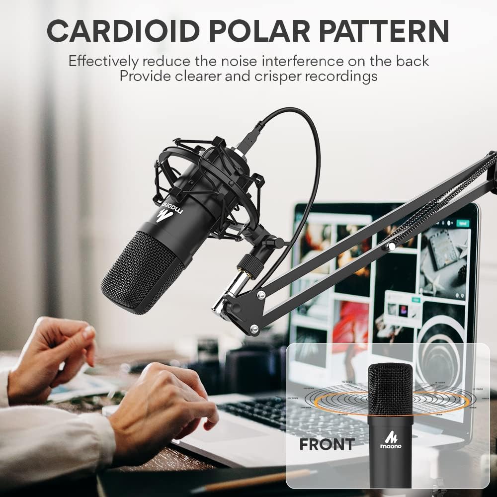 USB Microphone, MAONO 192KHZ/24Bit Plug & Play PC Computer Podcast Condenser Cardioid Metal Mic Kit with Professional Sound Chipset for Recording, Gaming, Singing, YouTube (AU-A04) Pack of 2