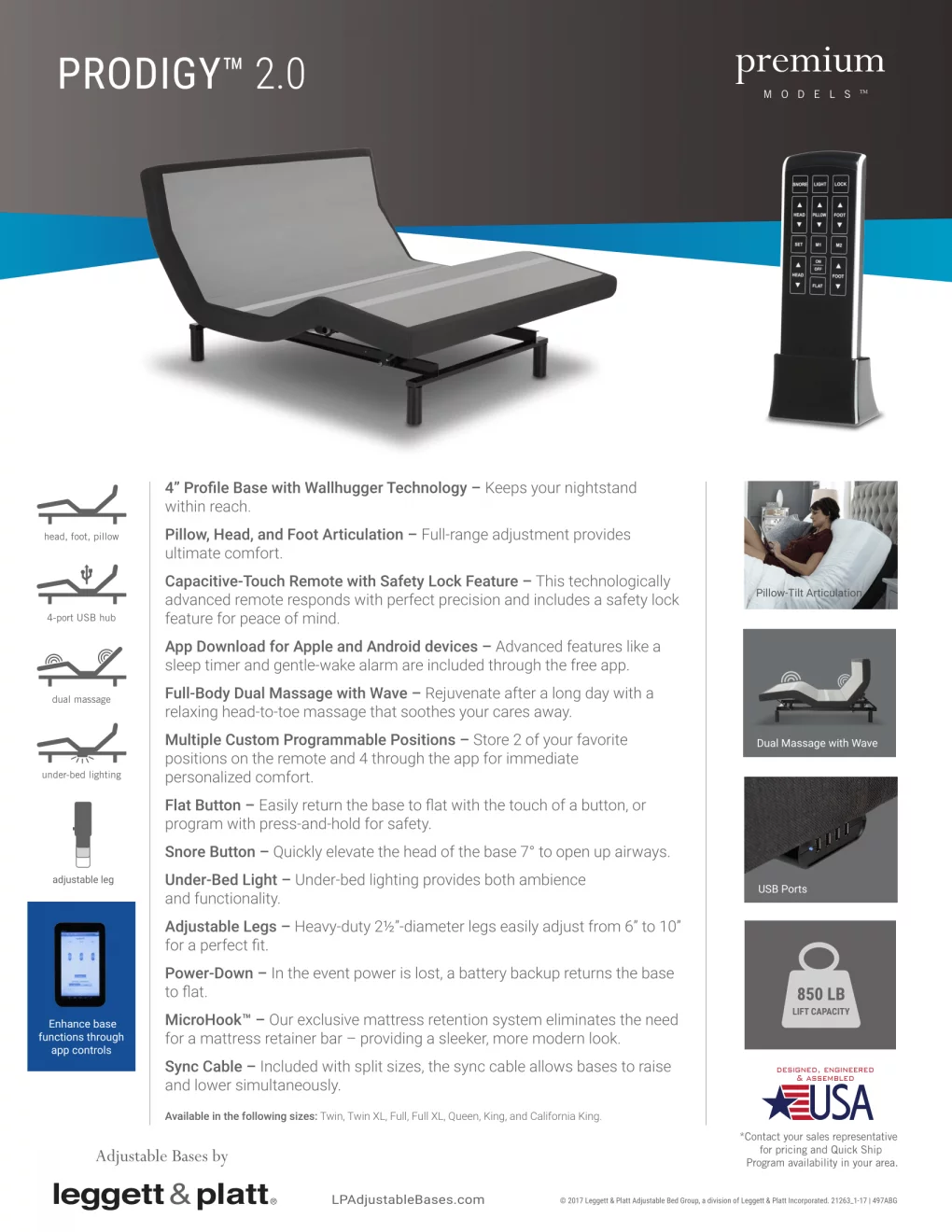 Leggett & Platt Prodigy 2.0 Adjustable Bed with Your Choice of Boyd Sleep Cooling Air Flow Gel Memory Foam Matt and Set of Dreamfit Sheets (Queen, Boyd 8")