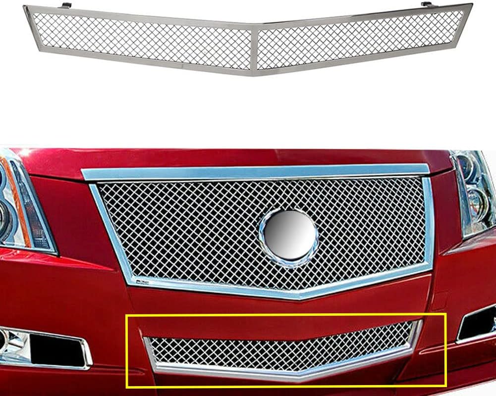 Stainless Steel Mesh Grille Compatible with 2008 2009 2010 2011 2012 2013 Cadillac CTS Chrome Grill Lower Front Grill Insert