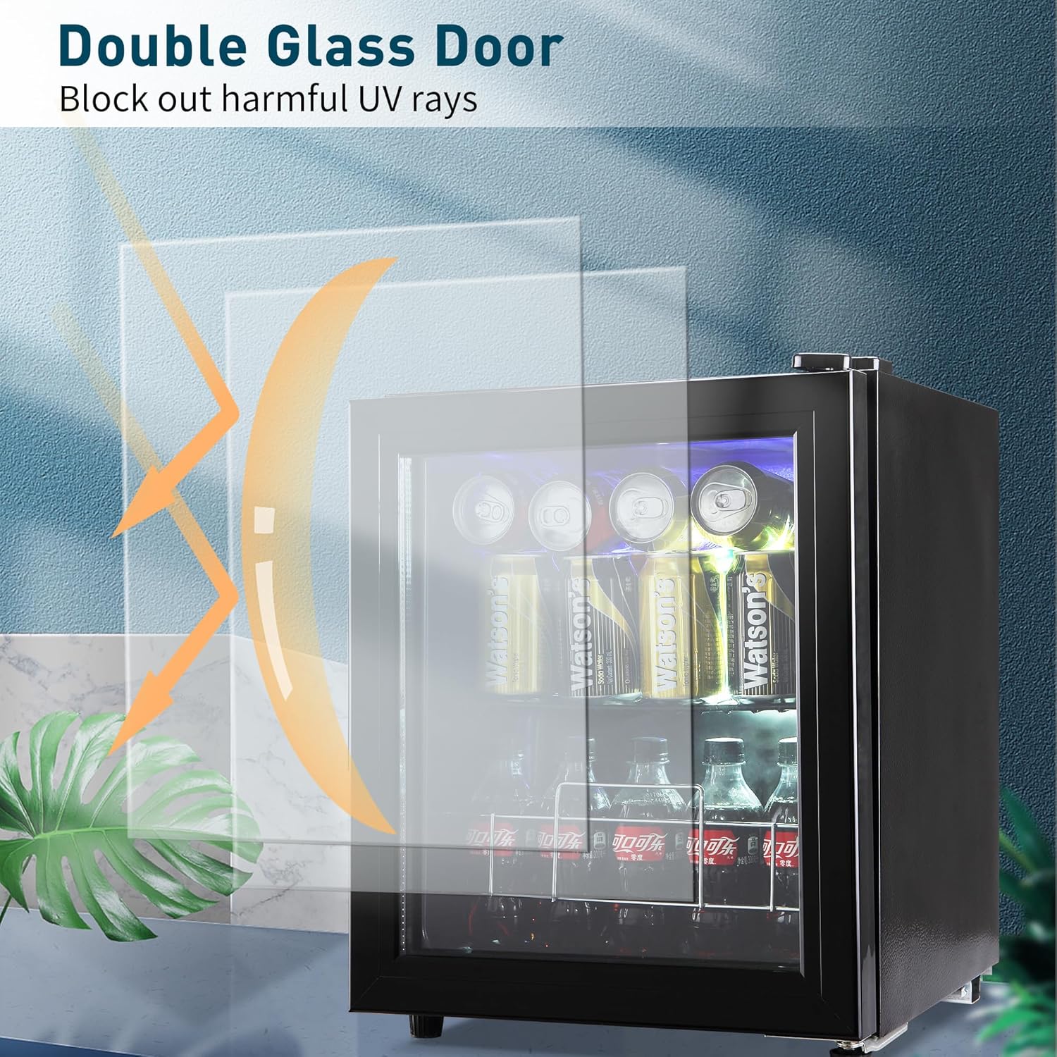 Wine Beverage Refrigerator, 70 Cans Mini Beverage Fridge with Clear Door, Mini Drink Fridge with Adjustable Shelves Temperature Controlled Glass Door Mini Fridge for Office or Bar, Black