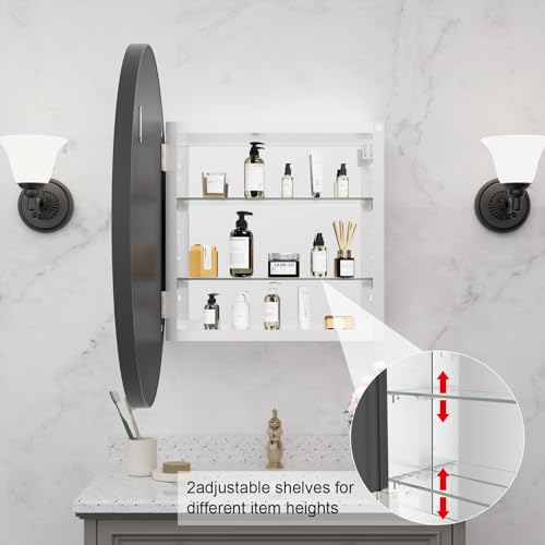 HOMECOOKIN Farmhouse Gold Metal Framed Recessed Bathroom Medicine Cabinet with Beveled Mirror Rounded Rectangle Bathroom Medicine Cabinet 16x24 inch