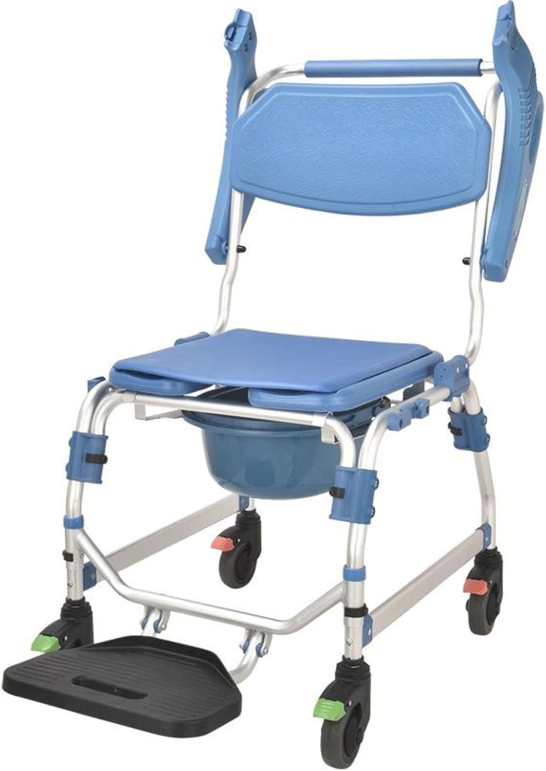 Commode Mobile Chair, Transport Shower Wheelchair with Padded and Brakes Casters, Mobile Bedside Commode, for Seniors and Disabled
