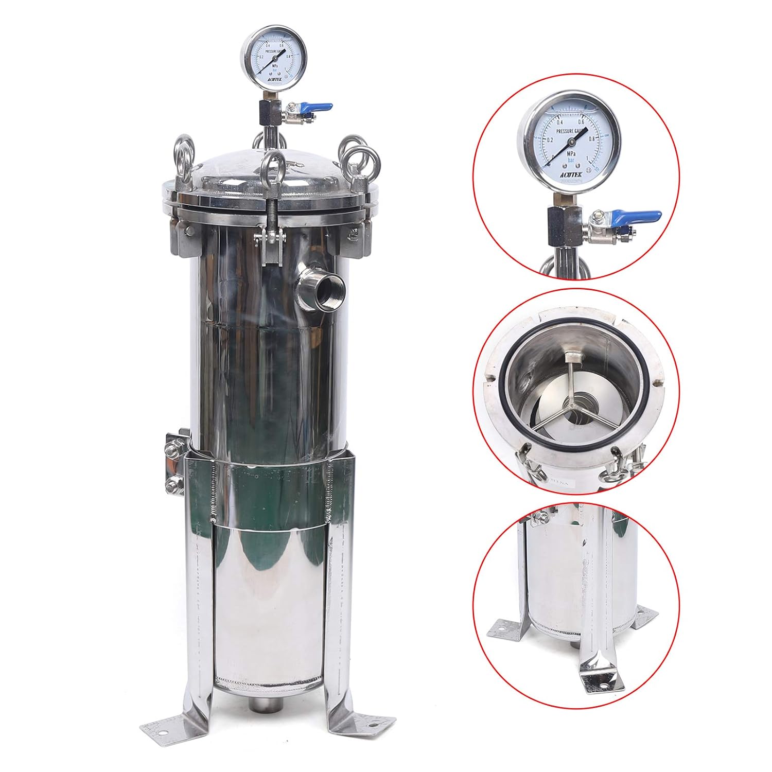 4 Bag Filter Housing,Bag Filter Housing Bag Filter Housing 304 Stainless Steel Industrial Sock Filter Maximum Flow 10T/H Filter Area: 0.13㎡ Adjusted Around 745Mm Purification Equipment