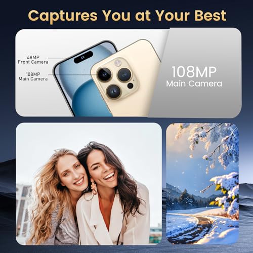 Unlocked Android Phone A15 PROMAX Android 13 Cell Phone with Dynamic Island 6GB+256GB 6800mAh,HD Screen 48MP+108MP Camera Cell Phone with 5G Dual SIM Smart Phone (White)