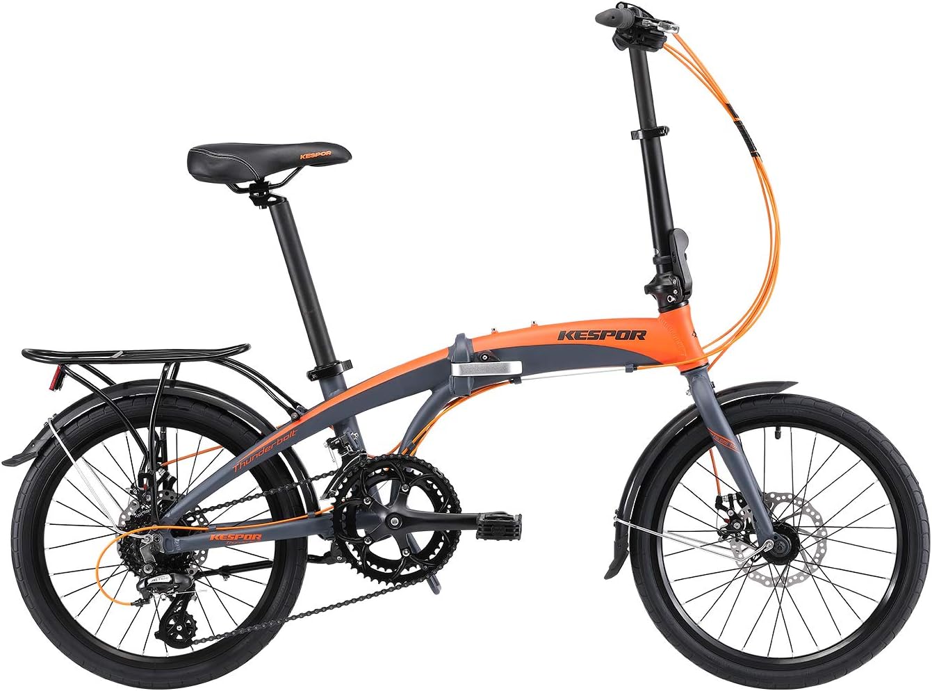 Kespor Adult Folding Bike, 20-inch Wheels, Rear Carry Rack, Shimano 16 Speed, Disc Brake