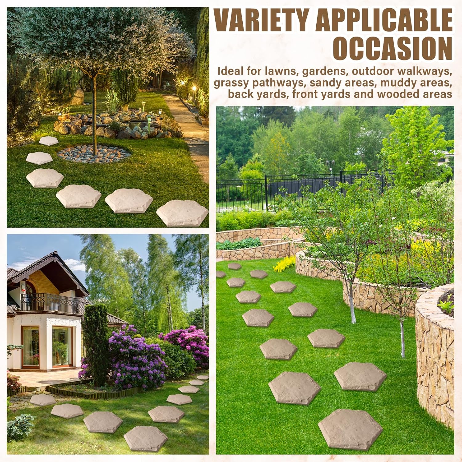20 Packs 15.5 Inch Stepping Stones Outdoor with Ground Stakes Decorative Step Stones and Pavers Decorative Walkway for Outdoor Pathway Lawn Yard Garden Landscaping Resin Beige Limestone