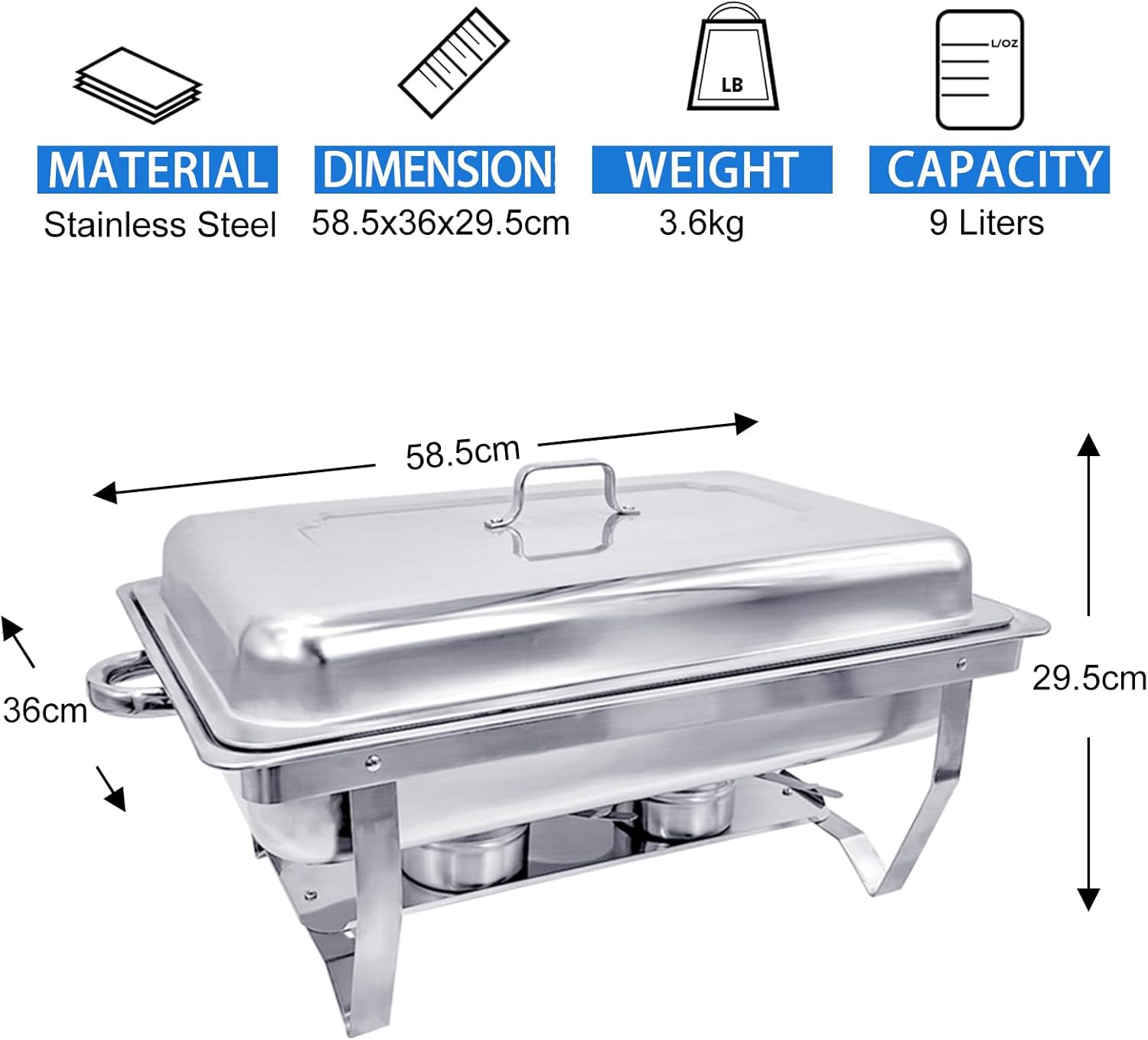 Chafing Dish Buffet Set 4 Pack 8QT Half Size Food Warmer Chafer Complete Set with Water Pan, Chafing Fuel Holder for Home Party, Buffets, Wedding, Banquet, Catering Events