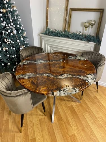 TUZECH Customized Round Clear Epoxy Resin Dining Table Coffee Table Centre Table Live Edge Table Console Table Living Room Table Study Table Patio Table End/Side Table (without Stand, 18 x 18 Inches)