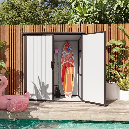 Aoxun 6 x 8 FT Outdoor Storage Shed with Window, Resin Shed with Floor & Lockable Doors, Garden Shed Waterproof Plastic Tool Shed with Sloped Roof for Backyard, Garden, Patio, Lawn, Grey