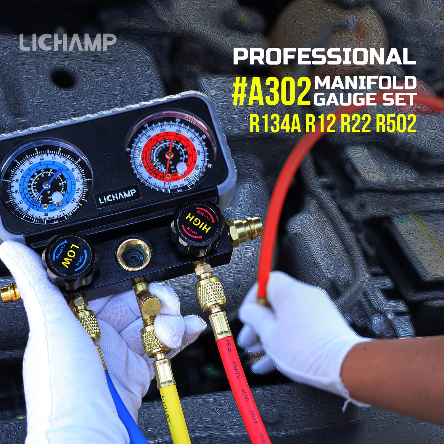 Lichamp R134A AC Gauge Set, Diagnostic Manifold Gauge Compatible with R134A R12 R22 R502 Refrigerants, Works on Freon Charging and Evacuation Pack of 2