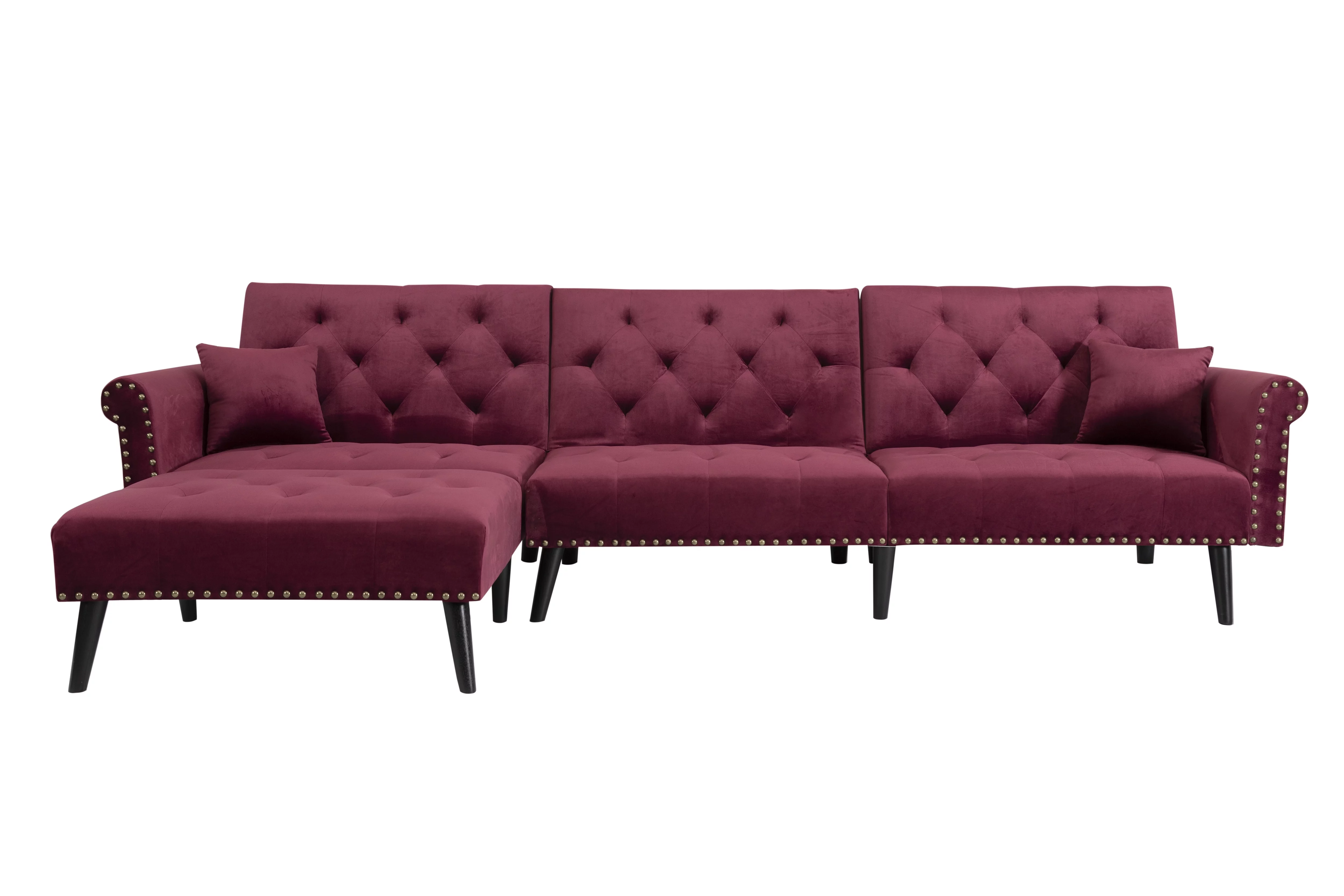 Convertible Sectional Sofa Bed - L-Shaped Reversible Reclining Velvet Sofa with 3 Seats and Pillows for Living Room Small Apartment Spaces Furniture Set