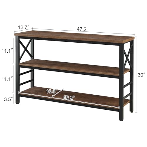 HOMBAZAAR Entryway Console Table, 47" Industrial Sofa Table,3-Tier Metal Entryway Table with Shelves,Foyer Tables for Living Room,Hallway,Entryway,Brown