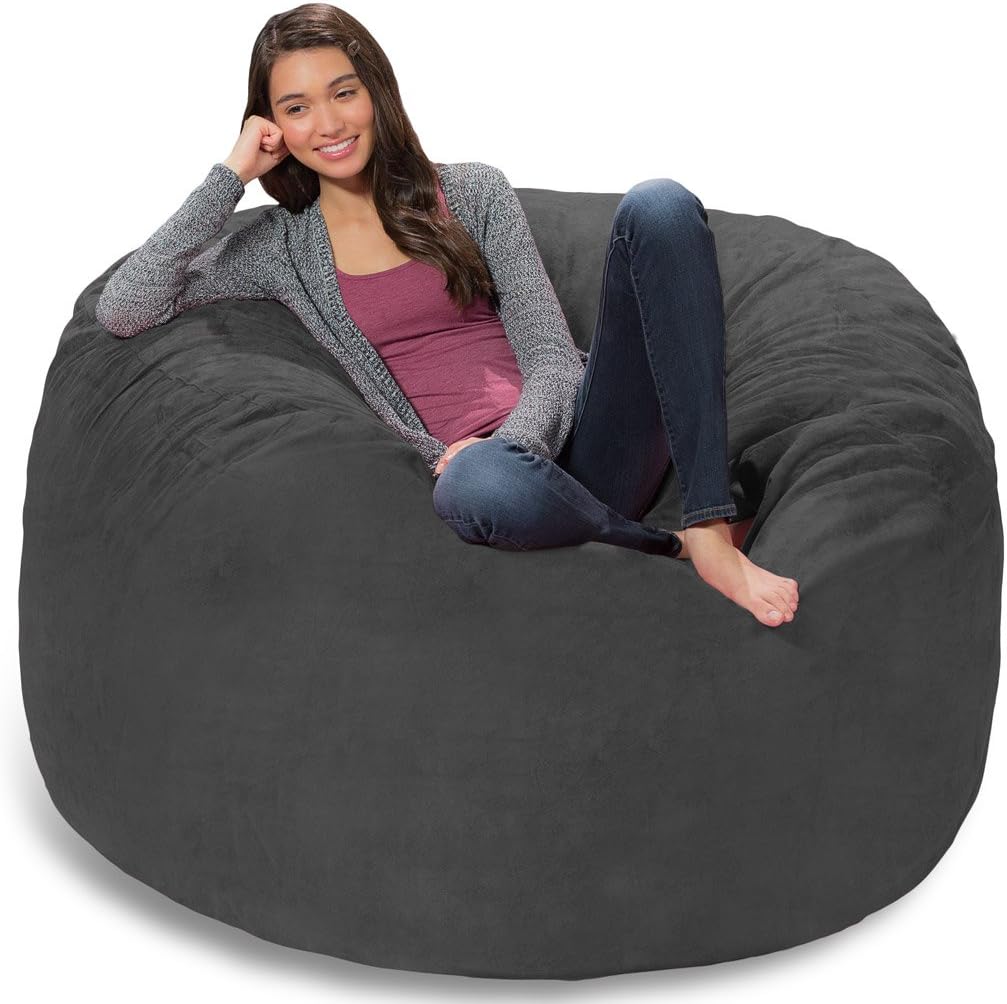 Memory Foam Bean Bag Chair, Charcoal Micro Suede