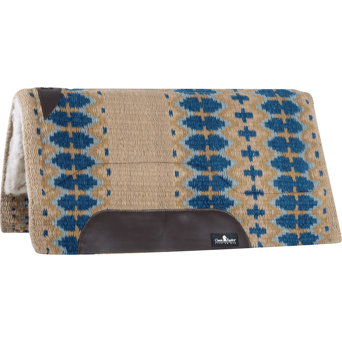 Classic Equine Sensorflex Saddle Pad Wool Top Straight 32x34 Navy Ivory