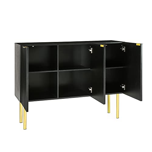 Modern Buffet Storage Cabinet with 3 Doors, Luxury Sideboard with Adjustable Shelves and Gold Metal Legs for Home Living Room Dining Room(White)