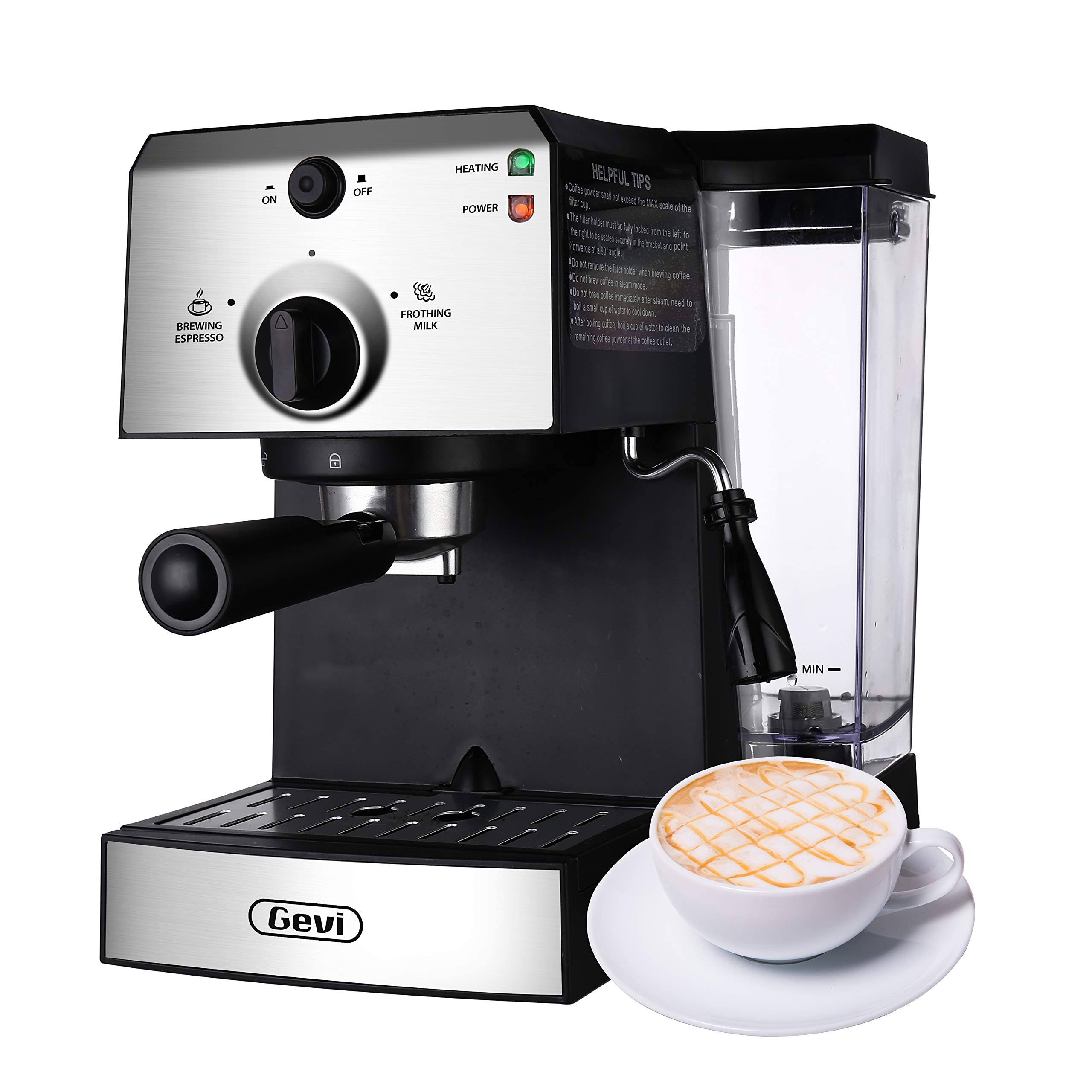 Gevi Espresso Machines 15 Bar Fast HEATING Cappuccino Coffee Maker with Foaming Milk Frother Wand for Espresso, Latte Machiato, 1.25L Removable