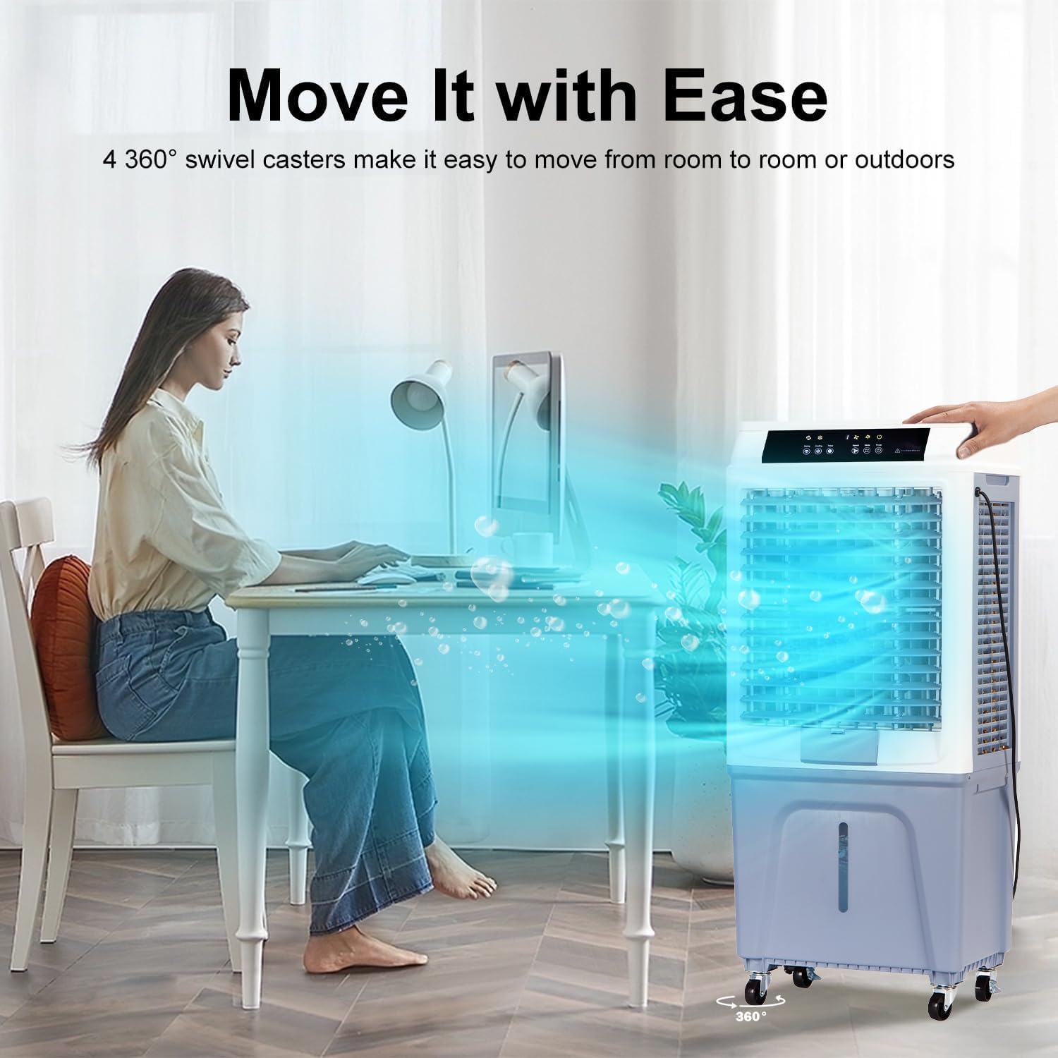 Evaporative Air Cooler, Swamp Cooler Air Conditioner with 3288CFM, 3 Speeds, 12H Timer, Portable Evaporative Cooler with 10.6 Gal Tank 4 Ice Packs for Large Room Patio Garage