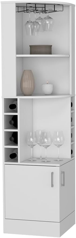 71.1" Tall Corner Bar Storage Cabinet Farmhouse Wine Bar Cabinet Station Wine Rack for Liquor Glasses, Kitchen Pantry Whiskey Cabinet Coffee Home Bar Cabinet, 18.4x19.4x71.1in-White Finish
