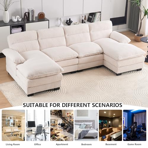 Aoowow Corduroy Loveseat Sofa Couch with Ottomans,Luxury Modular Sectional 2 Seater Sofa with Deep Seat,Modern Cloud Sofas with Throw Pillows for Living Room (Grey, Loveseat with Ottoman)