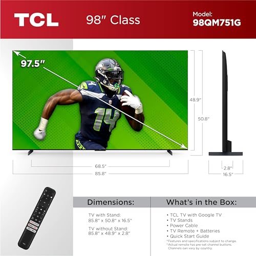 TCL QM7 QLED 4K Smart QD-Mini LED TV with Google TV Dolby Vision IQ, Dolby Atmos, HDR, Game Accelerator up to 240Hz, Voice Remote, Compatible with Alexa, Streaming Television