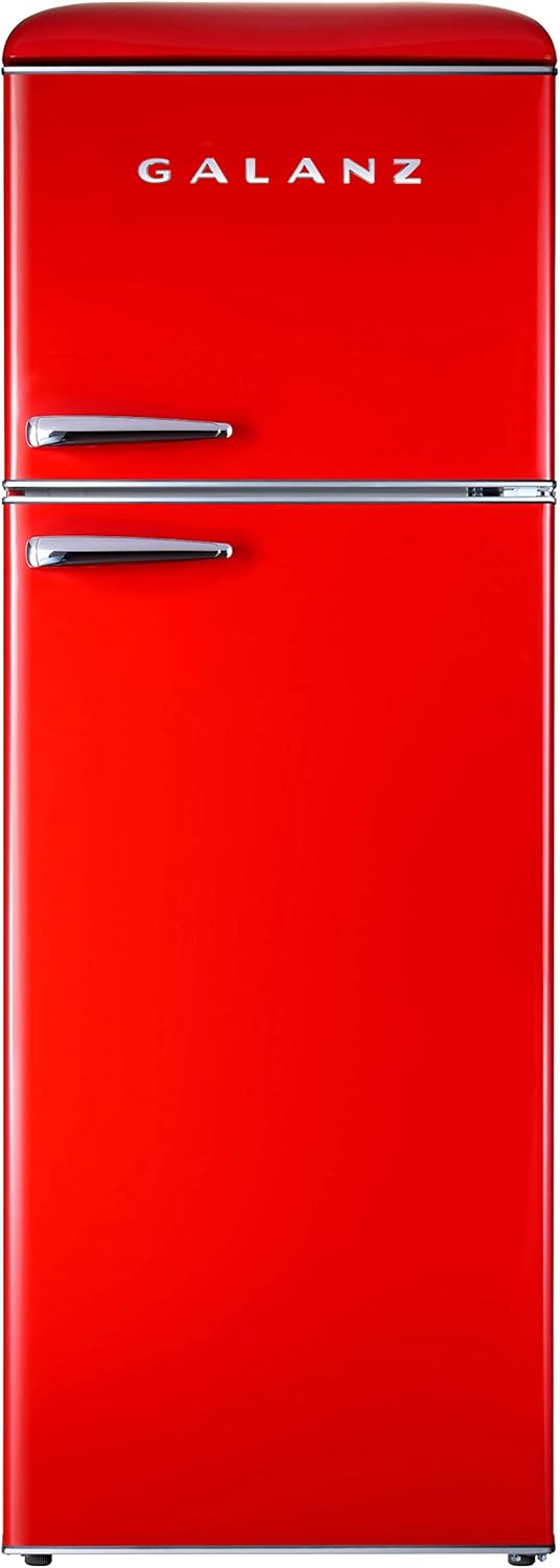 Galanz GLR10TWEEFR True Top Freezer Retro Refrigerator Frost Free Dual Door Fridge, Adjustable Electrical Thermostat Control, 10.0 Cu Ft, White