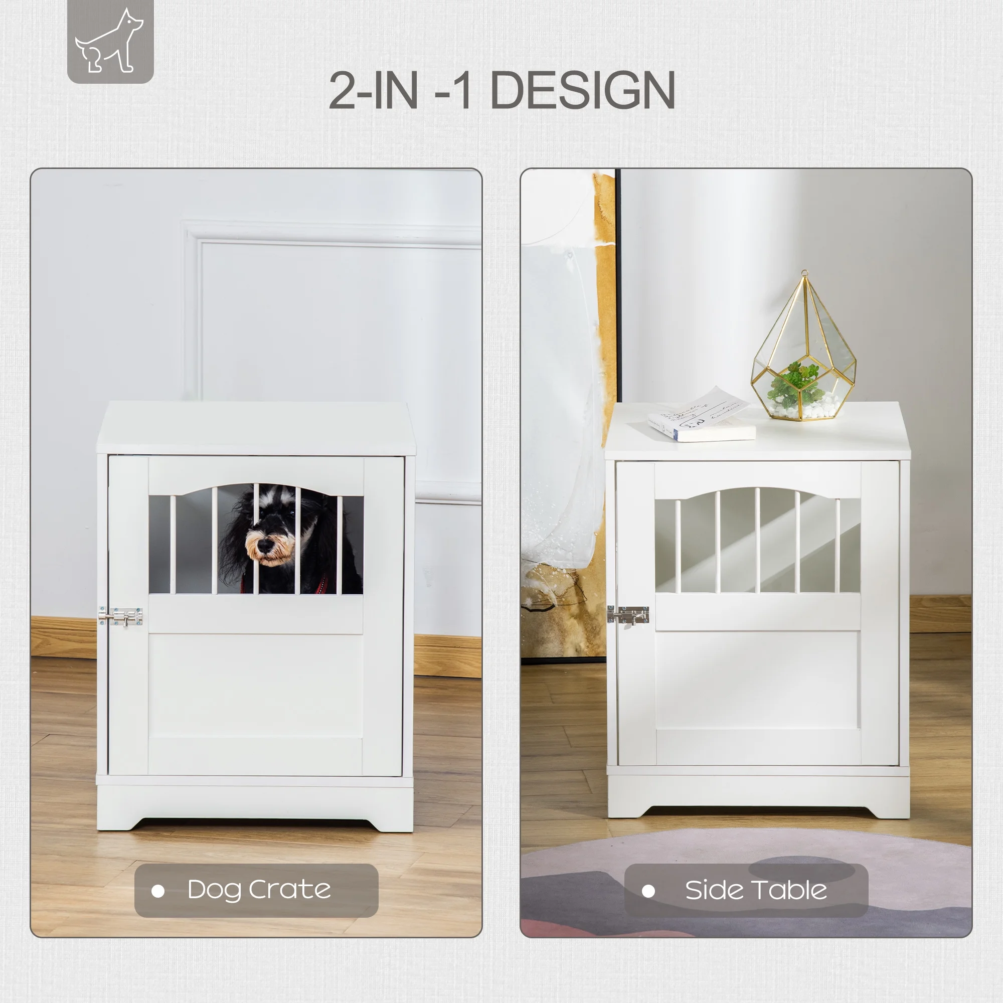 PawHut Furniture Style Dog Kennel House, w/ Cushion for Miniature Pets, White