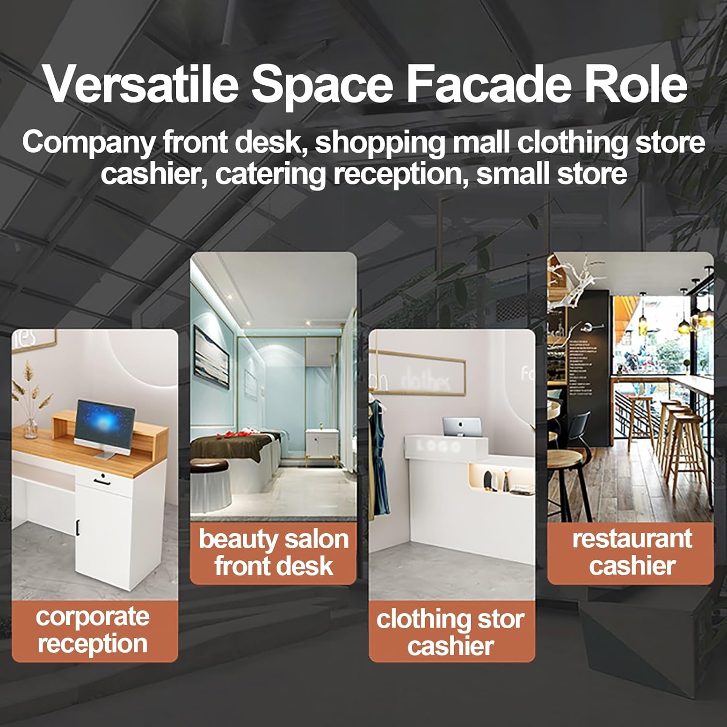 Reception Room Tables with LED Lights, Checkout Counter Desk, Front Counter Desk with Lockable Drawers, Modern Large Counter Table, for Salon Store Shop Clinic Office Retail Lobby Beauty (C 1)