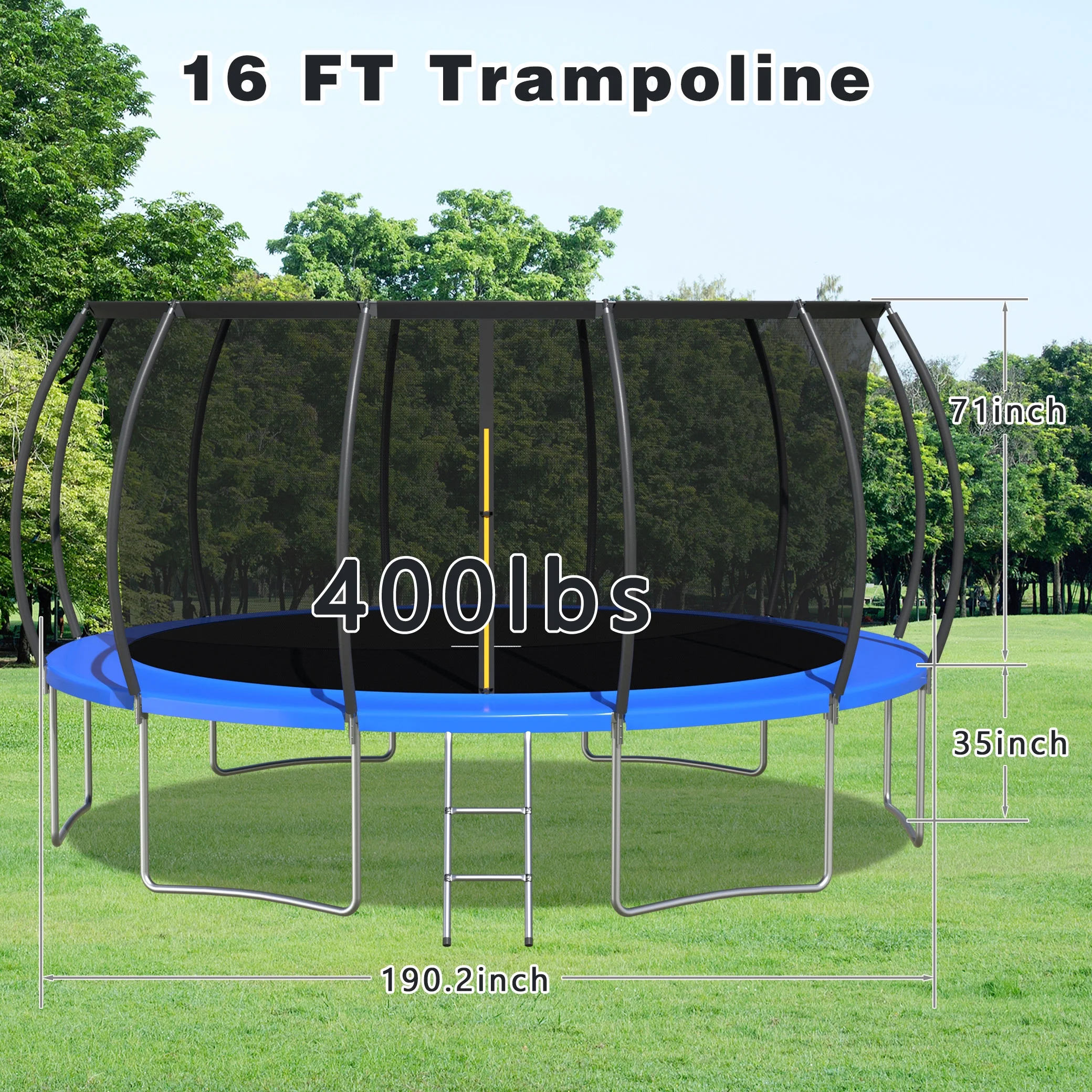 Richryce 16 FT Trampoline for Kids Adults with Safety Enclosure Net and Ladder,Outdoor Fitness Trampoline for Family, Easy Assembly