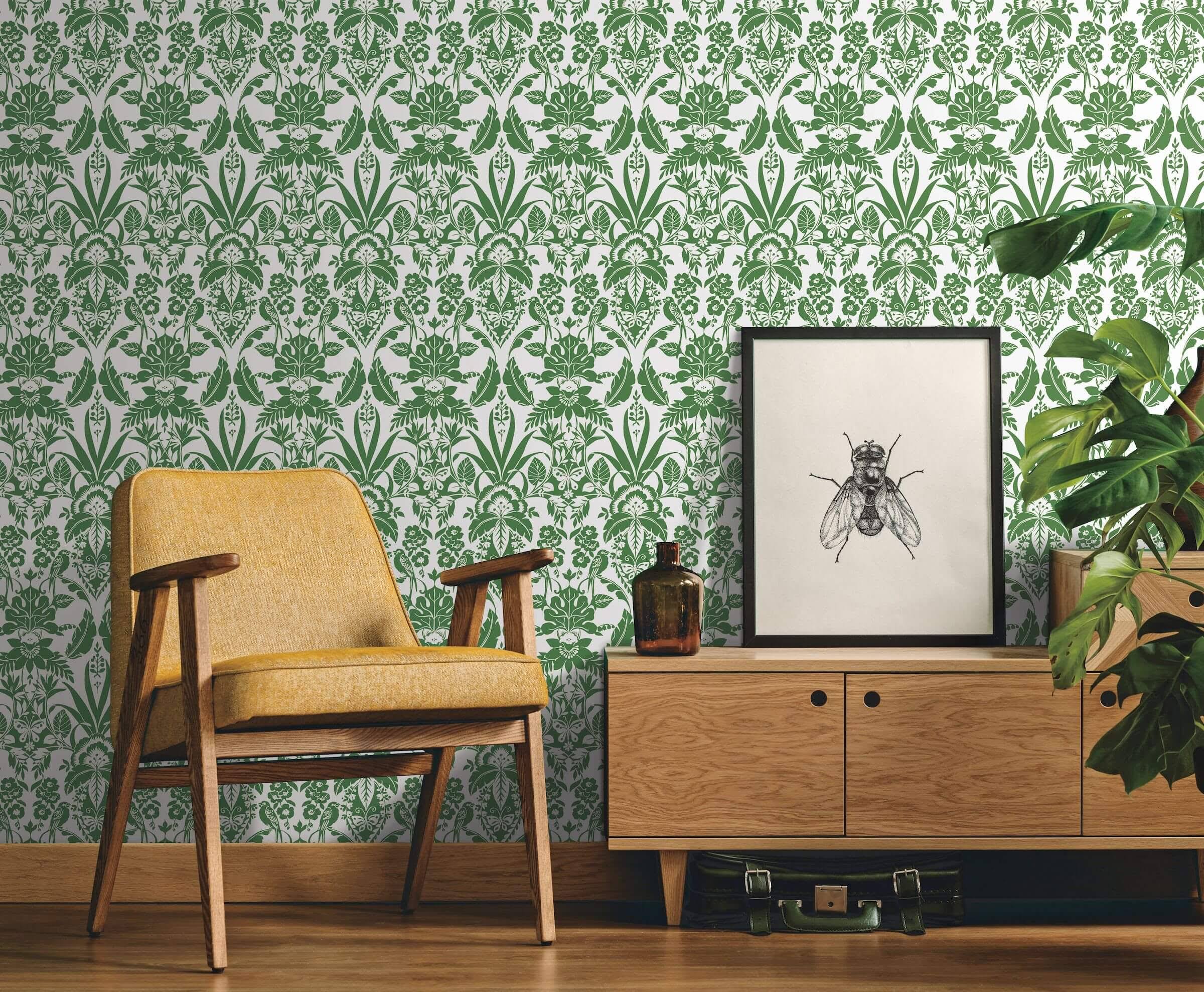 York Wallcoverings CY1584 Botanical Damask Wallpaper Green