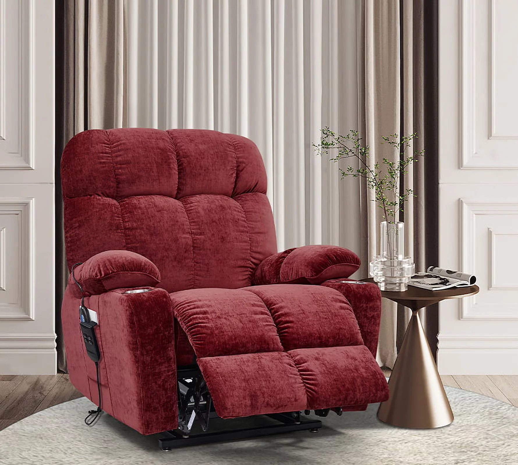 THINK 30,Dual OKIN Motor Power Lift Recliner Chair for Elderly Infinite Position Lay Flat form 105° to 180° Recliner with Heat Massage,Red