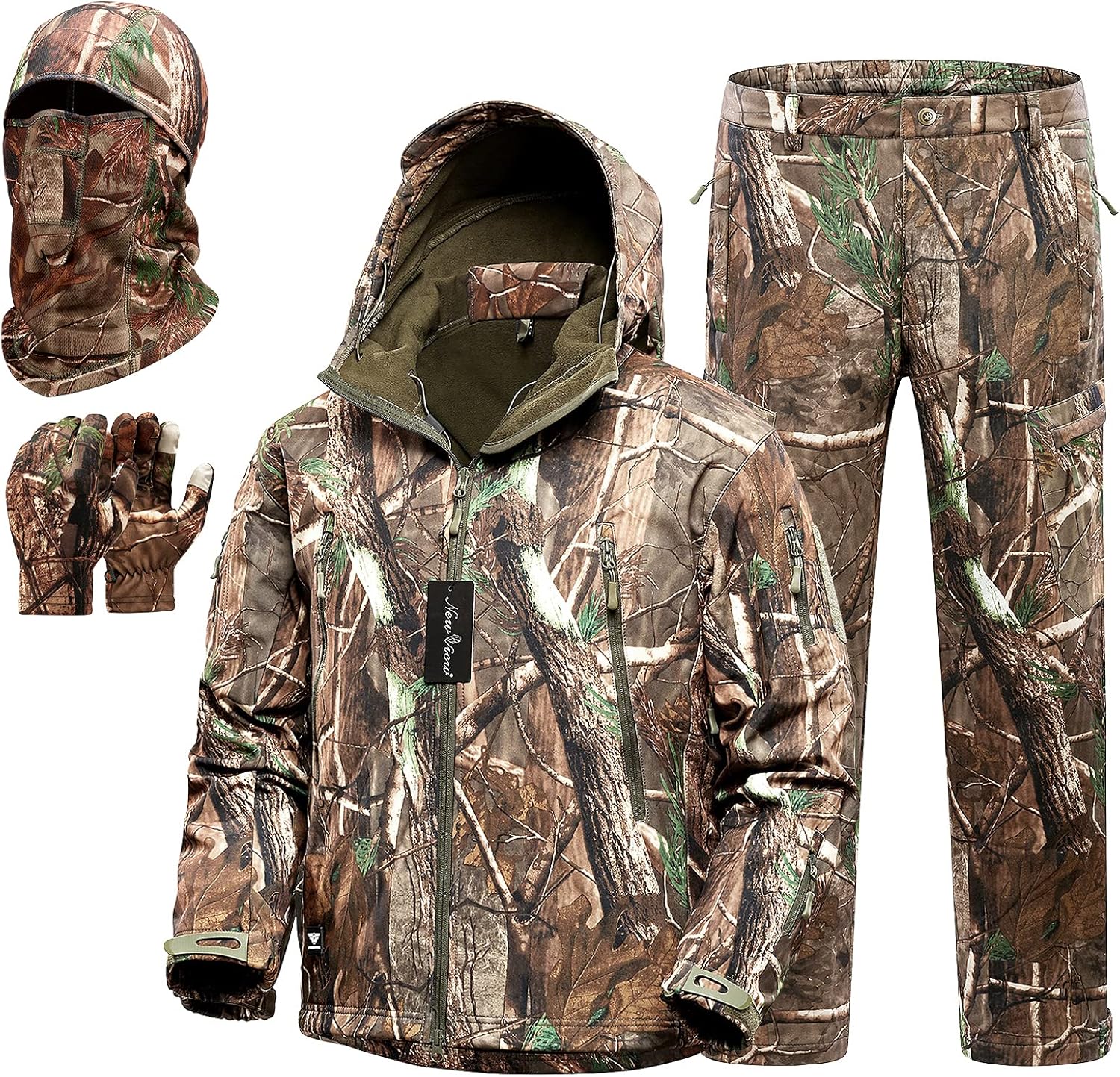 New View Quiet Hunting Clothes for Men, Camo Hunting Jacket and Pants, Water Resistant and Insulated